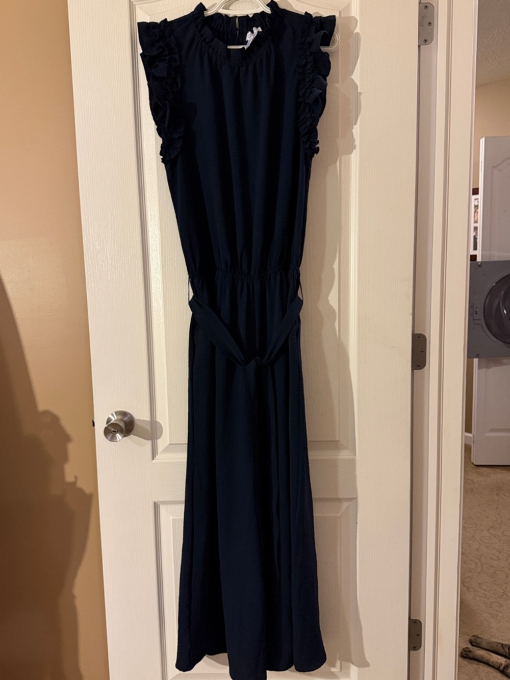 Mud Pie Navy Ruffle Sleeve Pant Suit with Waist Tie
